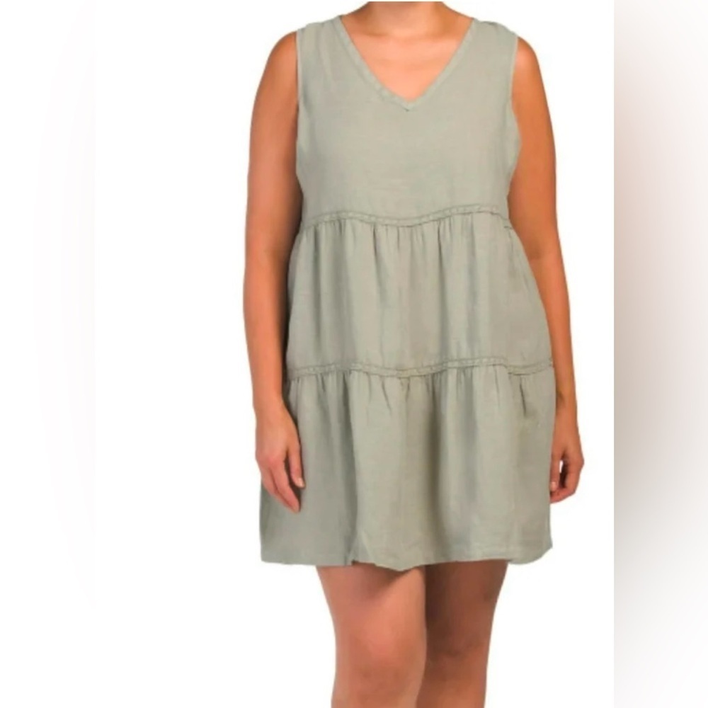 Lucky Brand Womens Linen Sleeveless V-Neck Green Mini
Dress Plus Size 2X